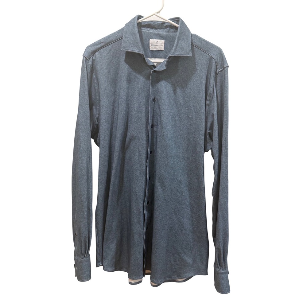 Emanuel Berg Modern Fit Shirt Mens 16 41 M/L Blue Grey Jersey Cotton Stretch